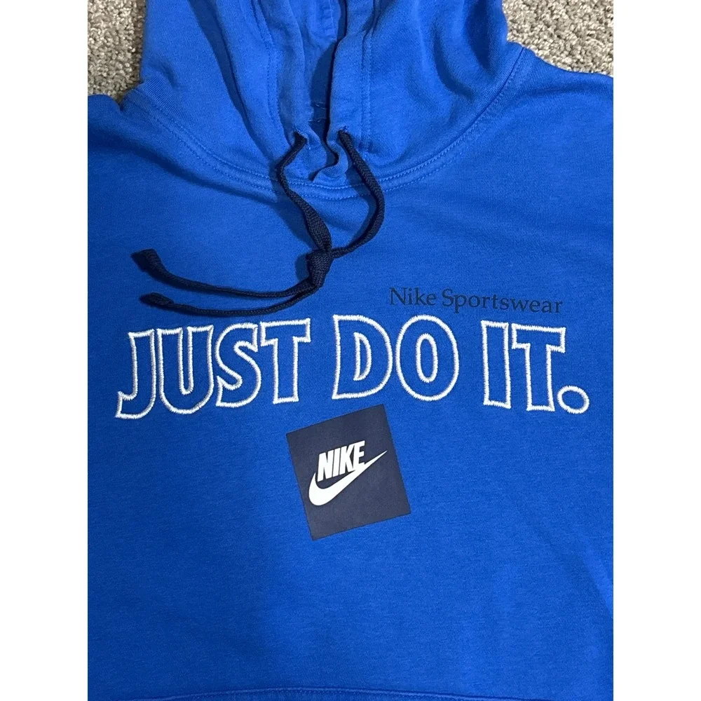 Nike Sportswear Just Do It Hoodie Mens Blue Pullover Sweatshirt Graphic Logo L